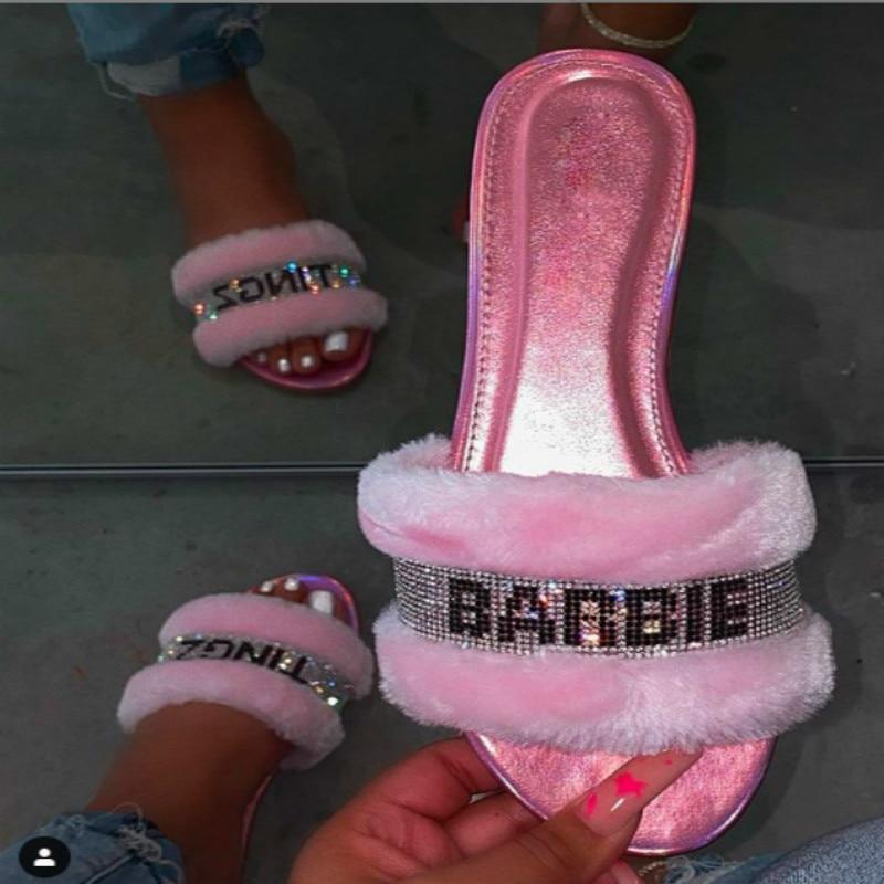 Barbs - Pink Faux Fur Slides